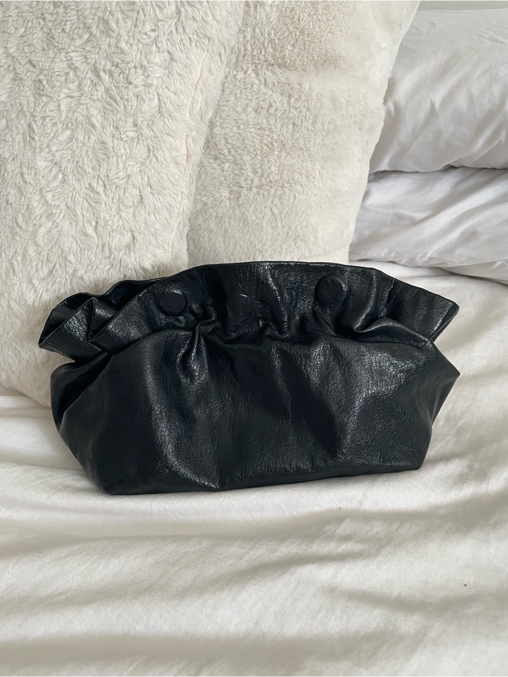Anthropologie Black Ruched Pouch Clutch